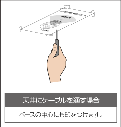 2.ネジ穴の位置とケーブルを通す配線用切り欠きの位置にキリなどで印をつけます